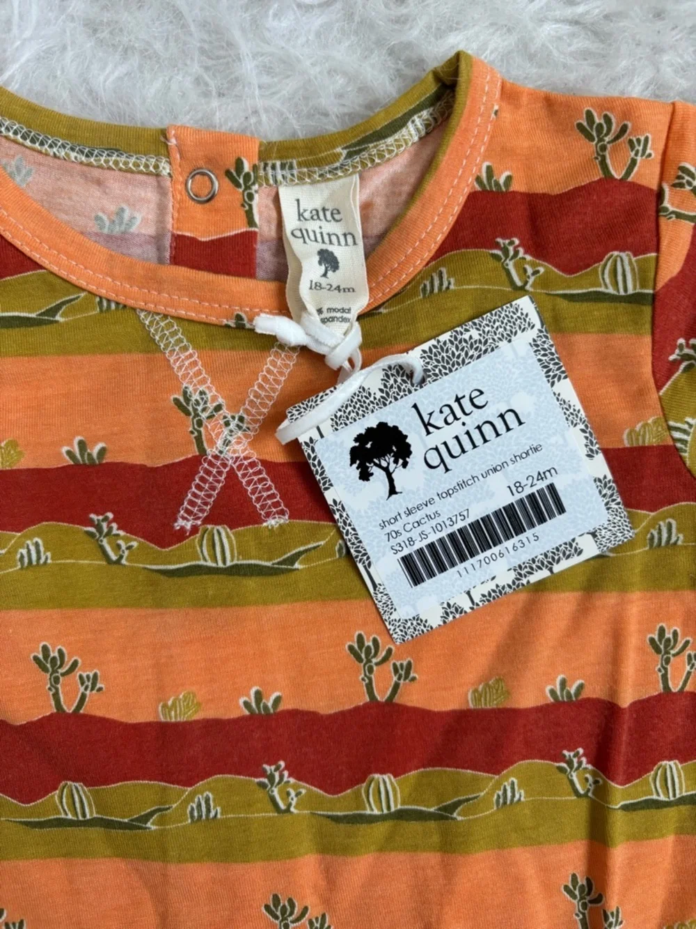kate quinn Baby Orange and Olive Western Themed Short Sleeve Bamboo Romper